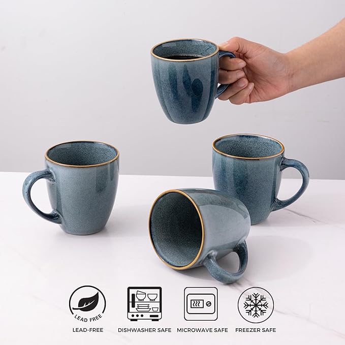 GBHOME Ceramic Coffee Mugs Set of 6, 12oz Stoneware Coffee Mugs Set For Dad Mom Women MEN, Light Weight Ceramic Coffee Cups for Latte/Tea/Beer/Hot Cocoa, Dishwasher & Microwave Safe-Ruum Studio Home