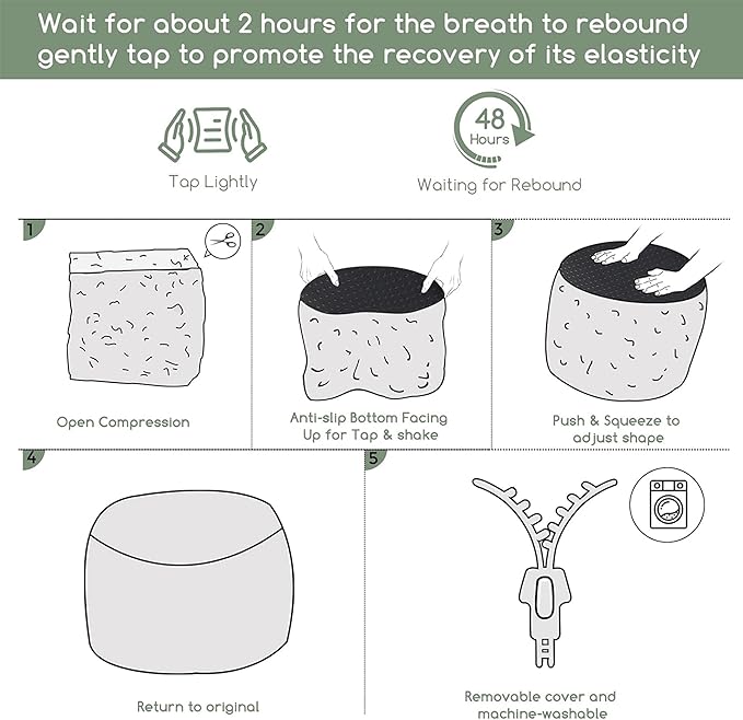 HIGOGOGO Round Stuffed Pouf Ottoman, Stripe Faux Fur Poufs with Foam Chunk Filling, Furry and Fluffy Pouf Foot Stool Storage Ottoman, 26 X 18 Floor Poufs Foot Rest for Living Room, Green-Ruum Studio Home