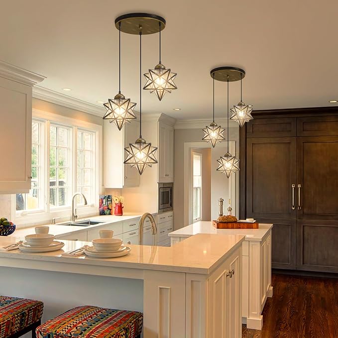 Glass Glam Chandelier Star Pendants Light Fixture Modern Elegant Ceiling Hanging Lights Included LED Warm Light Bulbs Oiled Bronze-Ruum Studio Home