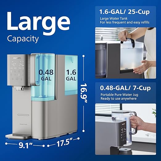 Reverse Osmosis Water Filter Countertop, Philips 40°F Cold Water Countertop RO System 6 Stage Filtration with UV Light, Instant Boiling Water 6 Temperature Settings NSF/ANSI 372 Certified, TDS Monitor-Ruum Studio Home