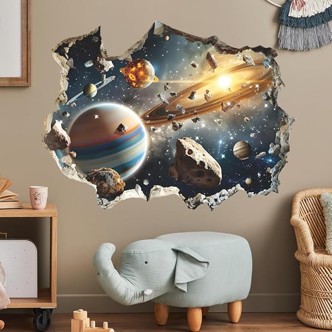 Quanhaigou 3D Galaxy Outer Space Wall Decals Stickers Wall Murals Wallpaper Decor for Home Floor Living Room (Universe Planet)-Ruum Studio Home