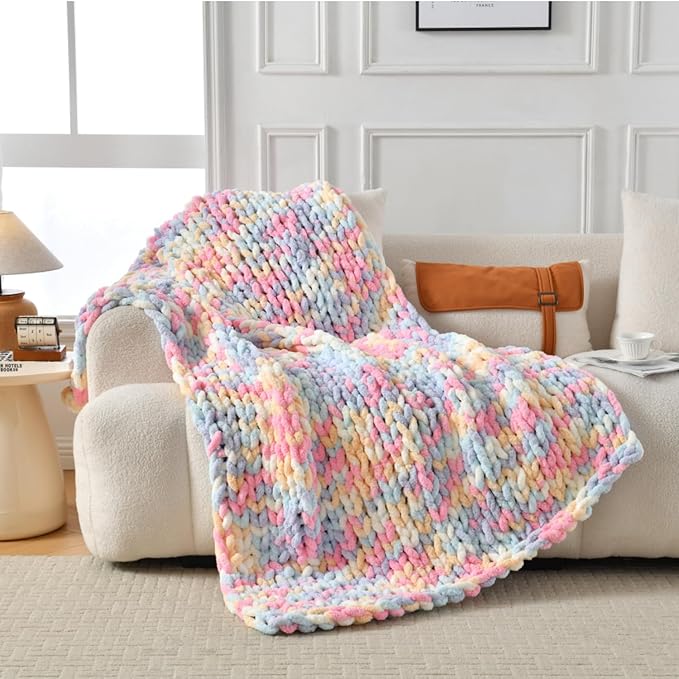 Ultra Soft Chunky Knit Blanket Throw -50x70 Hand Knitted Warm Chenille Throw Blanket, Home Decor Soft Thick Yarn Cable Knit Blanket Breathable Fleece Banket Christmas for Couch Bed Sofa Best GIF-Ruum Studio Home