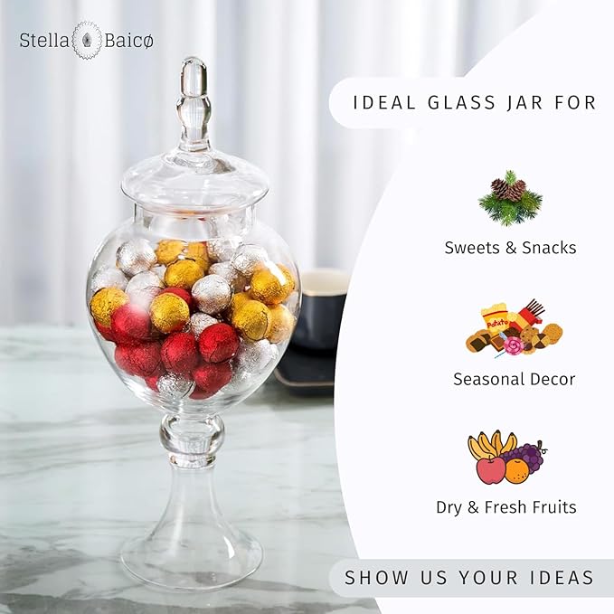 Large Glass Apothecary Jars with Lid, Clear Candy Jar for Candy Buffet, Fancy Decorative Glass Jar for Party, Wedding and Display, Tall Glass Candy Containers (Height: 16.5", Diameter: 6.5")-Ruum Studio Home
