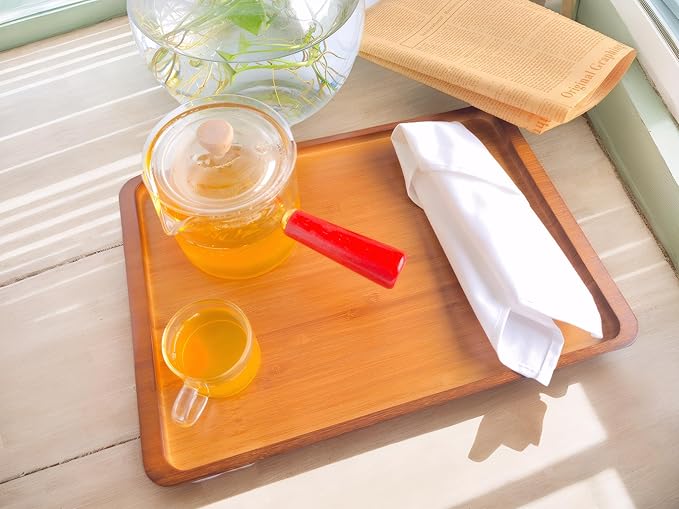 Bamboo Serving Tray – Two Sizes for Breakfast, Tea, Coffee & Snacks – Eco-Friendly Wooden Tray for Bed, Kitchen, Coffee Table, or Decorative Use-Ruum Studio Home