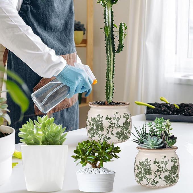 2 Pcs Vintage Planter Large Ceramic Plants Pot Beige Green Vintage Floral Ice Crack Cottage Scroll Vase Flower Vase Pot Indoor Plants Home Kitchen Decor Farmhouse Antique Decorative Gifts-Ruum Studio Home