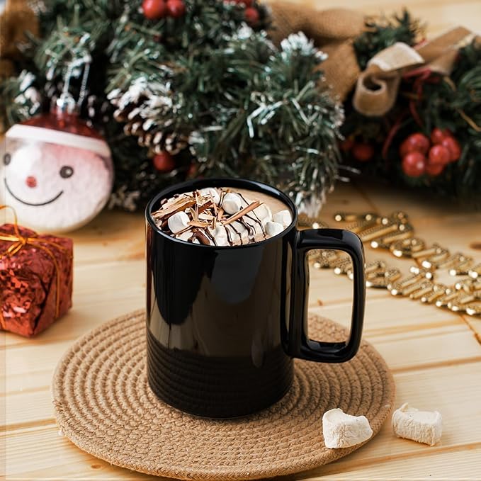 E-liu Porcelain Tea Mugs Coffee Mug Set, Large 15 Ounces Cups for Coffee, Tea, Cocoa, and Mulled Drinks, Set of 6, Black-Ruum Studio Home