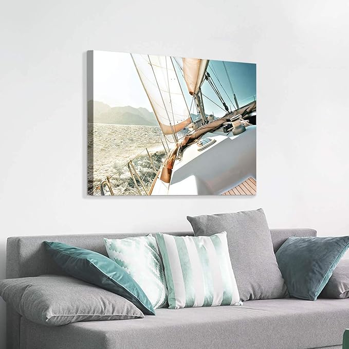 ARTISTIC PATH Nautical Picture Canvas Wall Art: Sailboat Artwork Seascape Print on Canvas for Office Bedrooms (36" W x 24" H,Multi-Sized)-Ruum Studio Home