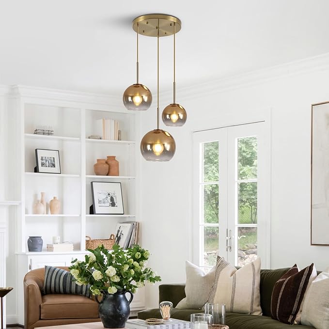 KCO Lighting Gold Cluster Pendant 3-Light Large Glass Pendant Lights Kitchen Island Bubble Globe Chandelier Mid Century Modern Hanging Light-Ruum Studio Home