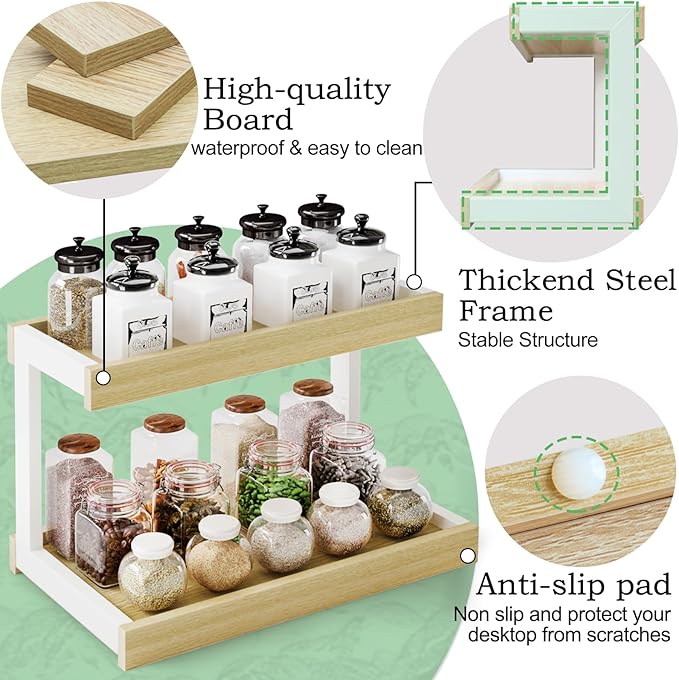 MARTY 2 Tier Spice Rack Organizer for Countertop, 15.8''L Coffee Station/Bathroom Organizer Countertop, Counter Shelf Desktop Storage Organizer for Kitchen, Bedroom, Office-Ruum Studio Home