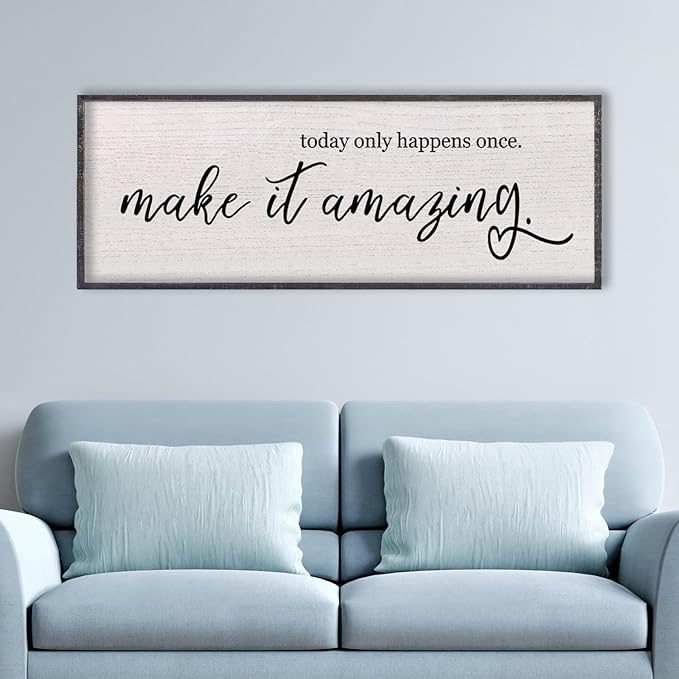 Today Only Happens Once Make It Amazing Wall Decor 40"X15" Quote Inspirational Motivational Sign Wood Frame Wall Art (Black)-Ruum Studio Home