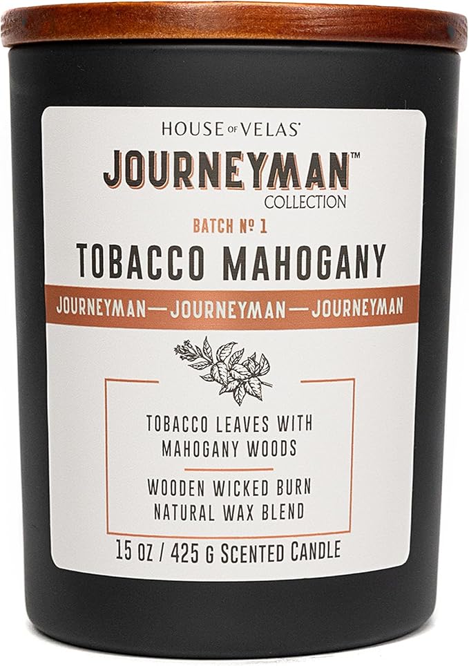 Journeyman Collection Candle, 15oz, Wooden Wick, Tobacco Mahogany, Large Painted Jar-Ruum Studio Home