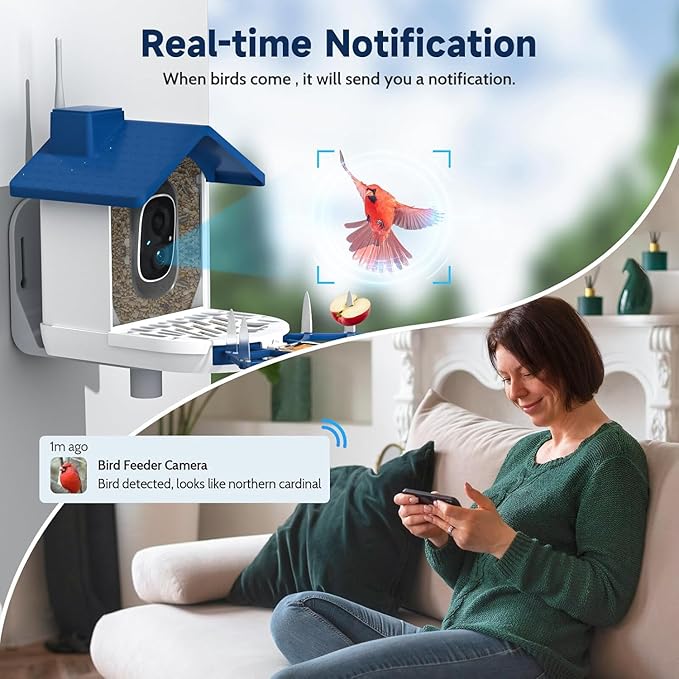 Bird Feeder with Camera Bird Feeders for Outdoors with Solar Panel, AI Identification, Ideal Gift for Lovers Friends and Parents, Navy Blue-Ruum Studio Home