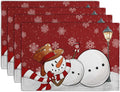 Red Snowman Snowflake Christmas Placemats Set of 4 Seasonal Winter Linen Table Mats 12x18 Inch Xmas Holiday Snow Farmhouse Rustic Washable Place Mat for Party Kitchen Dining Outdoor Indoor Decor-Ruum Studio Home