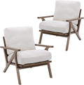 Wahson Set of 2 Mid Century Chair, Upholstered Accent Armchairs, with Wood Frame and Linen Cushions, Leisure Slipper Chair for Living Room/Bedroom, Cream-Ruum Studio Home