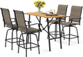 PHI VILLA 5 Piece Outdoor Bar Set, High Top Patio Dining Table and Chairs with 4 Swivel Padded Bar Stools (Brown) & Wood-Like Steel Bar Table for Deck, Garden, Poolside and Porch-Ruum Studio Home