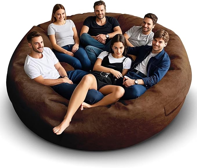 Bean Bag Chair for Adults 8FT,Soft Removable Cover for Teens/Girls Bedroom,Fluffy Giant Round Floor Beanbag Lounger Chairs (No Filler,Deep Coffee)-Ruum Studio Home