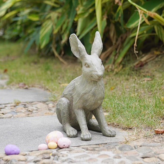 DiliComing Grey Resin Rabbit Garden Statue - Large Garden Statues for Home Yard Decor Garden Statues for Outside Balcony Bunny Decor for Garden Gifts 9 × 5 × 12 Inch-Ruum Studio Home