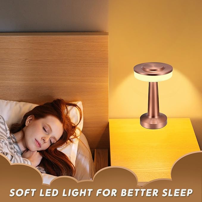 VIHOSE Set of 8 LED Portable Cordless Table Lamp with Touch Sensor 3 Color Stepless Dimming Rechargeable Battery up to 15 Hours Cordless Table Light Wireless Lamp for Nursery(Rose Gold)-Ruum Studio Home