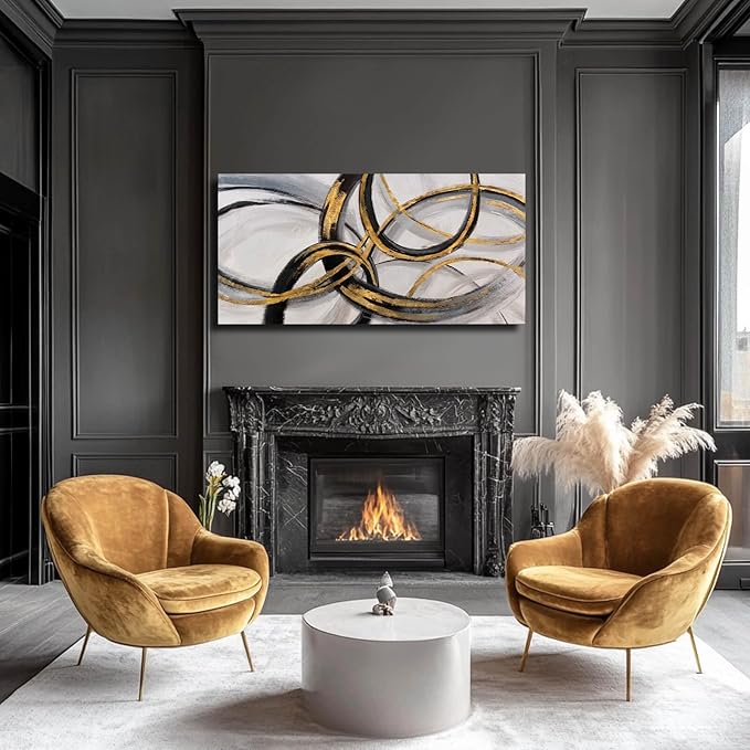 SOUGUAN Black Art Modern Art Picture for Bedroom Gray Abstract Oil Painting Home Decorations for Living Room Dining Room Office 24"x48"-Ruum Studio Home