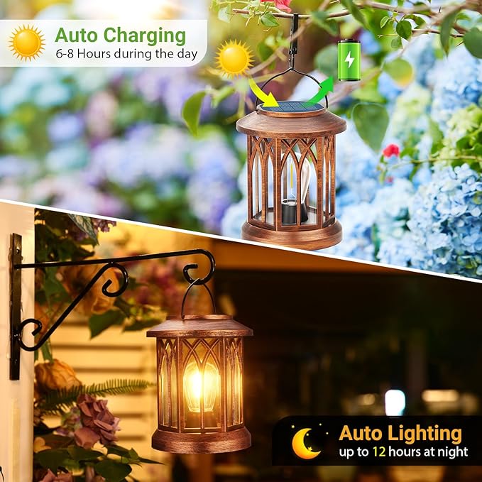 WdtPro Solar Lanterns Outdoor Hanging 2 Pack, Upgraded Bright Solar Lantern Lights Outdoor Waterproof, Solar Powered Lantern Over 12Hrs Hanging Lights for Outside Garden Yard Patio Decor (Copper)-Ruum Studio Home