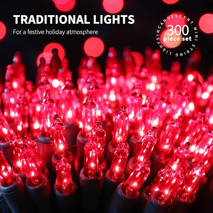 300LIGHTS(2*150L) RED Extra-Bright with End Connectors Christmas Decorative Lights 19.44m UL Certified Mini String Light Set Waterproof for Home Garden Holiday Tree Party Patio Decor Wedding-Ruum Studio Home