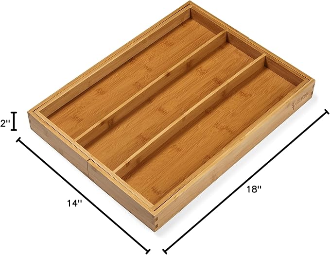 Purawood Kitchen Drawer Organizer, 2 Pack - Expandable Utensil Drawer Organizer for Kitchen, Cutlery Tray & Silverware Organizer, 3-5 Slots - Bamboo Organizer for Utensils & Flatware (Natural)-Ruum Studio Home