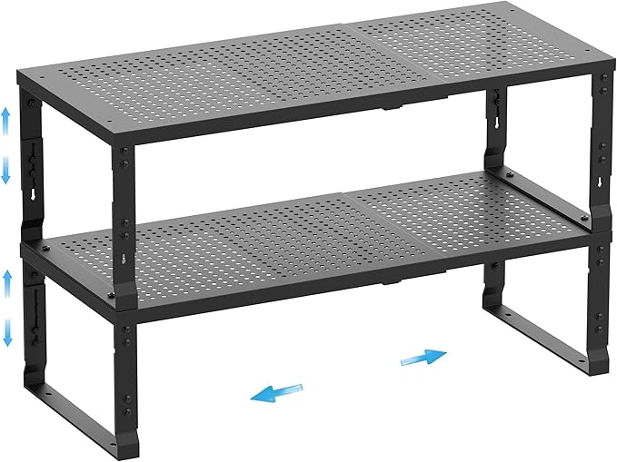 Expandable Spice Rack,Stackable Storage for Cabinet, Multi-Functional Kitchen Shelving,Height-Adjustable,Sustainable Organizer Solution(2Packs/Black/Large)-Ruum Studio Home