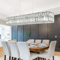 IKK Modern Rectangle Chandelier for Dining Room, Crystal Chandeliers with Stainless Steel in Chrome, Large Rectangular Pendant Light for Kitchen Island L40 x W6.7 x H6.3-Ruum Studio Home