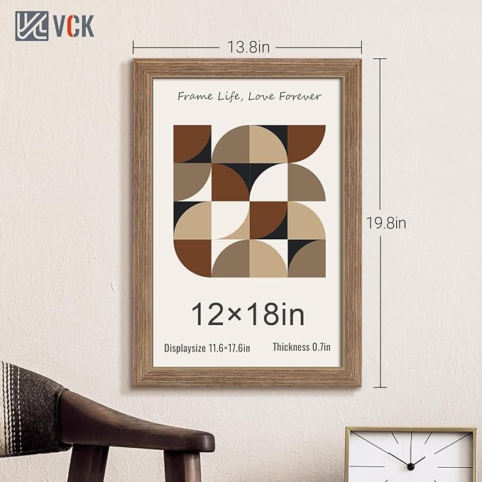 VCK 12x18 Frame 3 Pack - Brown Walnut, Natural Textured Solid Wood Poster Picture Frame, Wall Gallery Frame-Ruum Studio Home