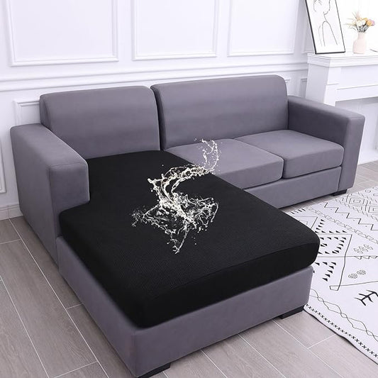hyha Waterproof Sectional Couch Covers, Non Slip Sofa Couch Cushion Covers L Shape, Thick Stretch Jacquard Fabric, Washable Sofa Slipcovers with Elastic Bottom (1 Piece for Chaise, Black)-Ruum Studio Home