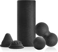 5 in 1 Foam Roller Set with Peanut Massage Ball, Curved Muscle Brush - Yoga Roller, Massage Ball, Trigger Point Triangle for Deep Tissue Relief (Black)-Ruum Studio Home