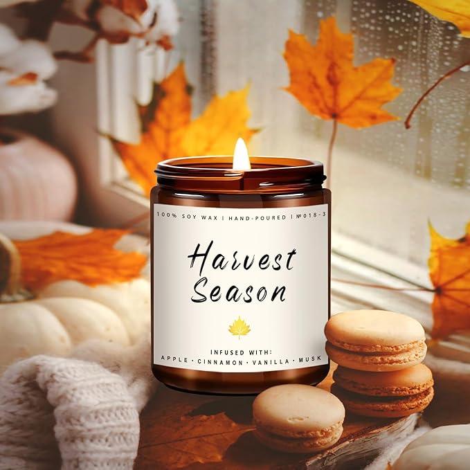 Fall Candle - Harvest Season Scented Candle, Fall Soy Candles for Home Decor, 7 oz Natural Soy Wax – Long-Lasting Autumn Candles, Aromatherapy Gift for Women & Thanksgiving, 7oz-Ruum Studio Home
