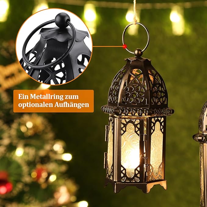 Metal Candle Holder 4PCS Transparent Glass Moroccan Style Hanging Lanterns Creative Wedding Home Tabletop Decoration Birdcage, Black-Ruum Studio Home