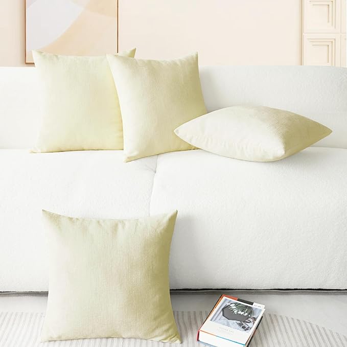 CaliTime Throw Pillow Covers Decorative 18 X 18 Inches Pack of 4 Cozy Chenille Cushion Cases for Couch Sofa Bed Living Room Home Beige-Ruum Studio Home
