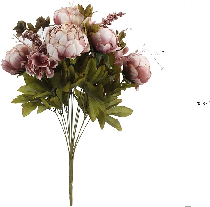 Duovlo Fake Flowers Vintage Artificial Peony Silk Flowers Wedding Home Decoration,Pack of 1 (Sweetened Bean)-Ruum Studio Home