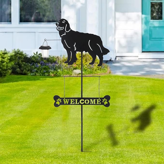 BAYN Solar Golden Retriever Garden Stakes Decorative with a Lantern Dog Silhouette Welcome Sign Outdoor Garden Decor for Yard, Lawn, Patio, Pathway-Ruum Studio Home