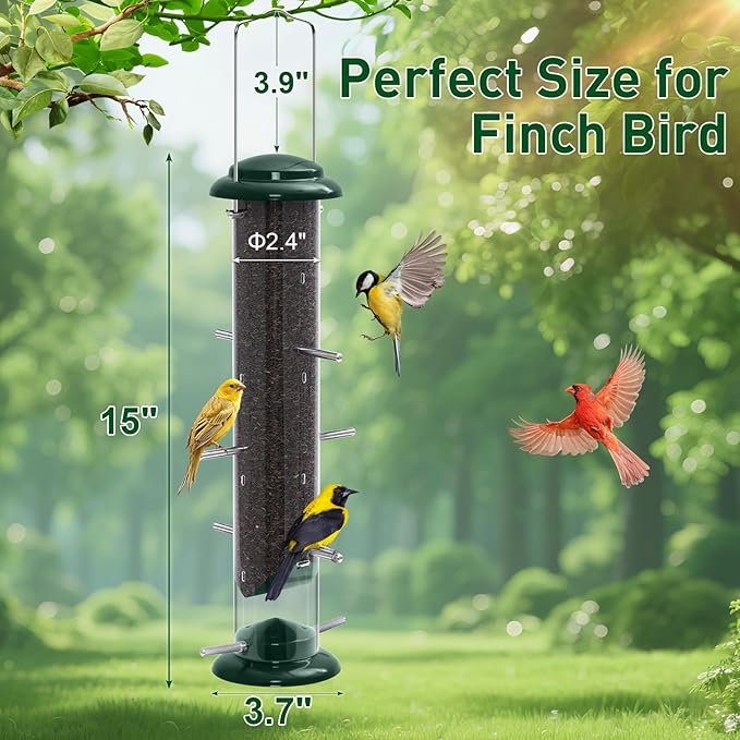 FEED GARDEN Finch Feeders for Outside, Nyjer & Thistle Bird Feeders, 15 Inch Tube Feeder with 12 Small Ports & 8 Perches, Durable Metal Design for Outdoor Hanging, Easy Fill & Clean-Ruum Studio Home