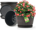 Quarut 12 Inch Large Planter Pot for Plants Indoor Outdoor, 4 Pack Plastic Flower Pots with Drainage Hole & Tray, Modern Decorative Garden Pot with Saucer, Plant Container for House（Brown）-Ruum Studio Home