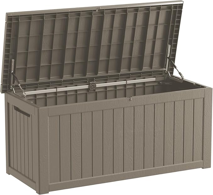 230 Gallon Double-Wall Resin Deck Box - Lockable Waterproof Outdoor Storage Box, 1000lbs Capacity & Doubles as Seating for Patio Furniture - Garden Tools, Pool Accessories (Brown)-Ruum Studio Home