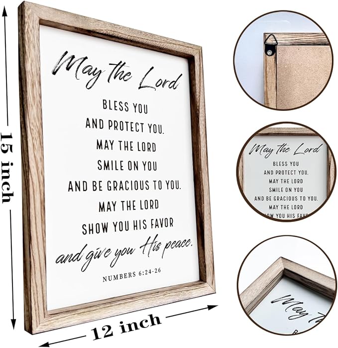 Christian Wooden Plaque, Bible Verse Scripture Decor, Framed Wall Plaque Signs 15 * 11.5 inches, Inspirational Christian Gift, May the Lord Bless You and Protect You Sign-Ruum Studio Home