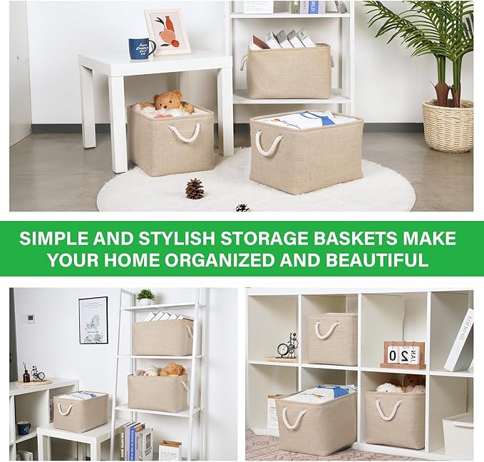 Bidtakay Large Storage Baskets for Shelves 3 Pack Fabric Storage Bins for Organizing Linen Collapsible Organizer for Closet-Flaxen-Ruum Studio Home