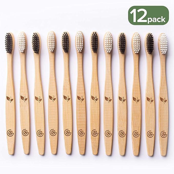 Greenzla Bamboo Toothbrushes for Adults – 12 Pack Wooden Toothbrush Set with Charcoal-Infused Soft Bristles, Natural Oral Care for Daily Use-Ruum Studio Home