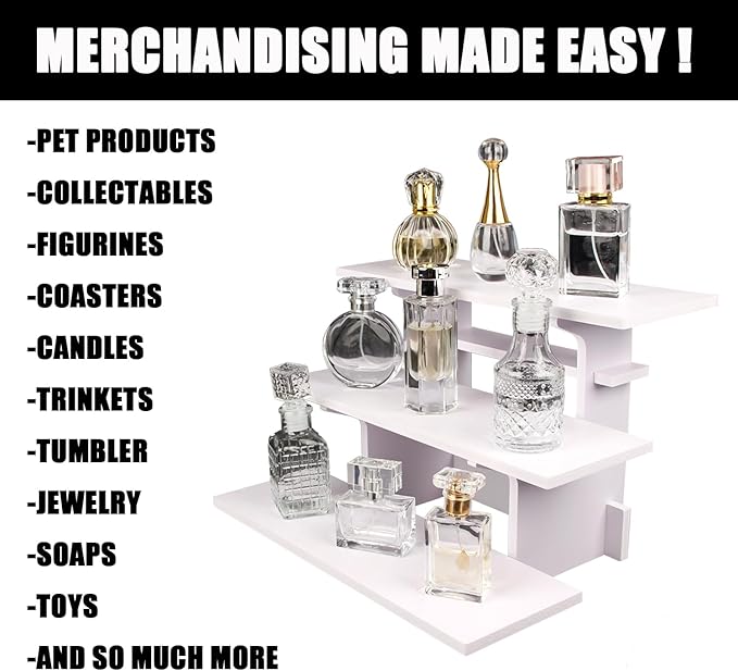 WANLIAN 3-Tier Straight Retail Table Display Stand, Portable Display Rack Shelves for Vendors, Craft Shows, Farmers Market, Pop Up Shop Countertop White Risers for Display, Soap, Candles, Tumblers-Ruum Studio Home