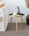 AOJEZOR Side Table: End Table for Any Room - Round Side Tables for Small Spaces - Black Top with 3 Gold Legged-Ruum Studio Home