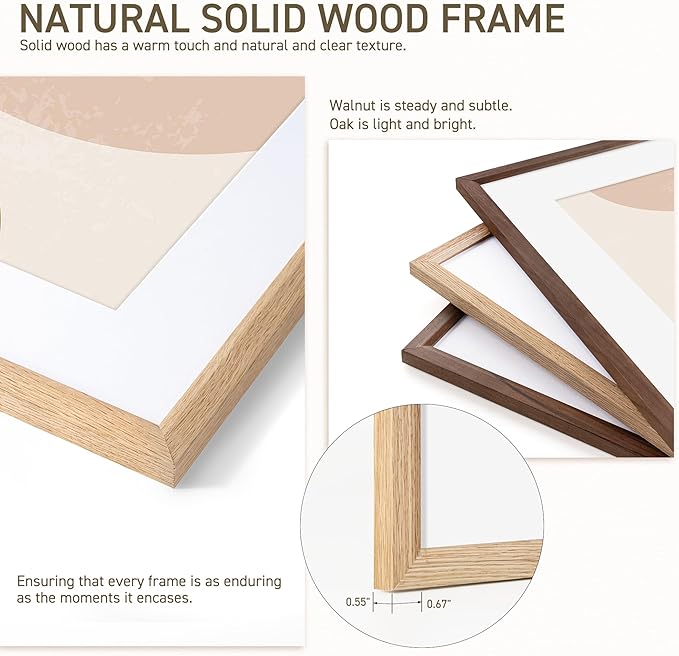 11x14 Picture Frame Natural Solid Oak Photo Frames with 8x10 Removable Mat Wall Hanging Large Handcrafted Frame with HD Plexiglass Wall and Tabletop Display Large Poster Frame-Ruum Studio Home