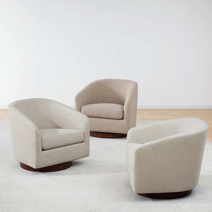 CHITA Swivel Accent Chair, FSC Certified Upholstered Fabric Barrel Chair for Living Room, Fully Assembled, Flax Beige-Ruum Studio Home