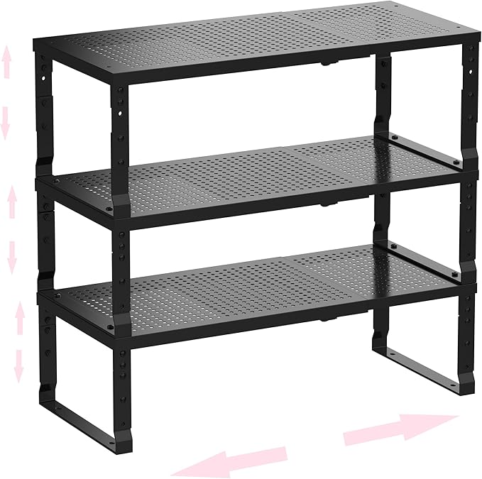 Metal Stackable Expandable Storage Shelf - Multi-Functional Home Storage Shelf, Suitable for Kitchen, Cabinet，Bathroom, Office, Garage, etc.（3PACKS/Black/Medium-Ruum Studio Home