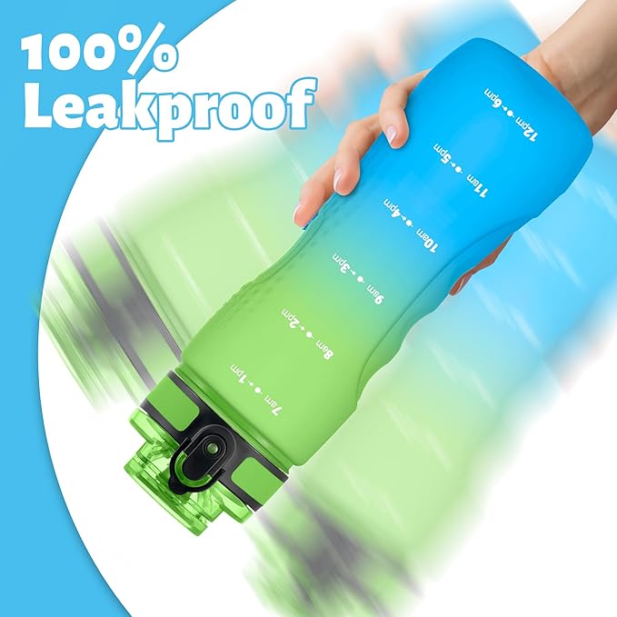 OLDLEY 25 oz Water Bottle, Motivational Water Bottle with Time Marker, Sports Water Bottle With Strap, Leakproof & BPA Free Large Water Bottles for School, Gym, Travel, Outdoor, Tritan,Green&Blue-Ruum Studio Home
