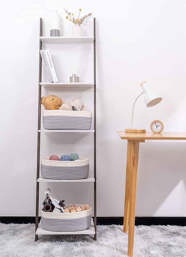 Baskets for Shelf Storage Cute Basket to Store and Organize Household Items/Woven Rope Basket for Living Room, Bedroom,Playroom/Durable Small Oval-13x8.66x5.11’’,3 Packs Off White&Gray-Ruum Studio Home