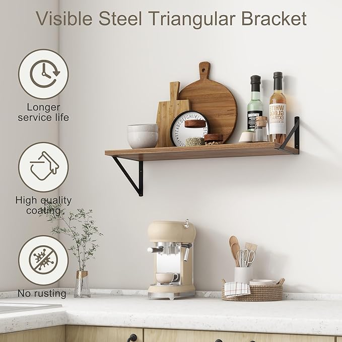 Fun Memories 27.5" W x12 D Floating Shelves, Large Wall Shelves 27.5 Inch Long, Set of 2, Farmhouse Wood Floating Shelf Wall Mounted, Deep Shelves for Bathroom, Living Room, Kitchen, Walnut Color-Ruum Studio Home